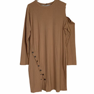 POGTMM Tan V-Neck Choker Cold Shoulder Dress 2XL